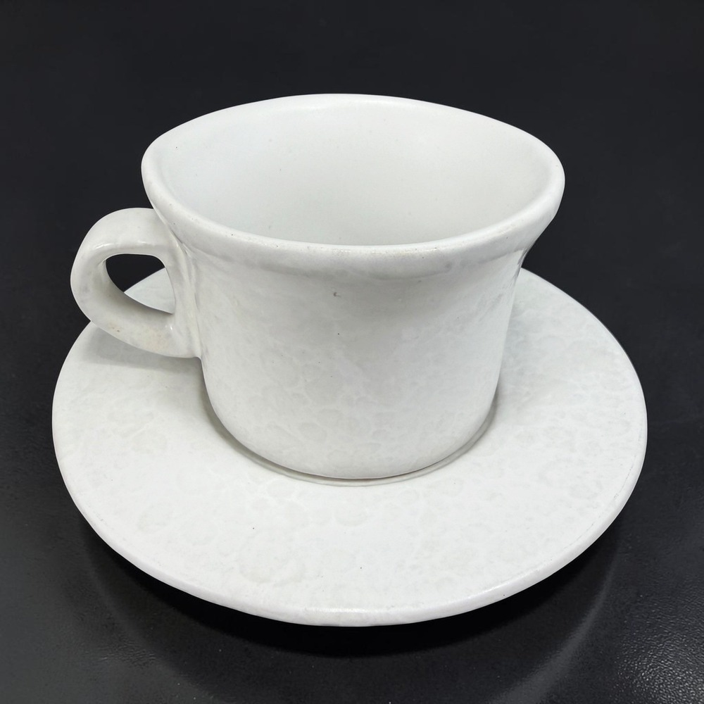 Bennington‎ Potters Vermont White Agate Sponge Glaze Cup and Saucer Set VTG